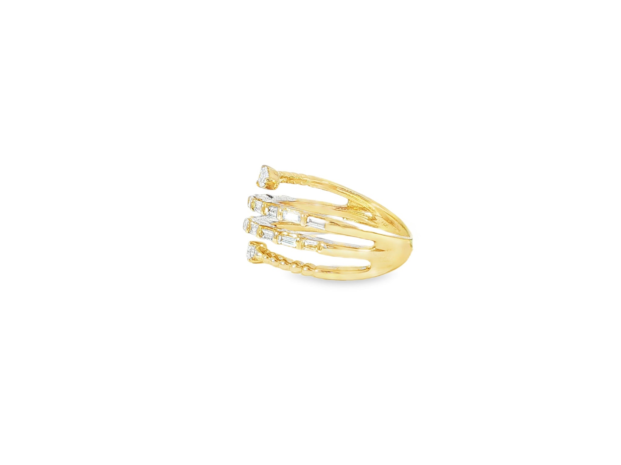 14k Gold Diamond Spiral Ring with Pear - Shape & Baguette 0.85ct - AVI THE JEWELER