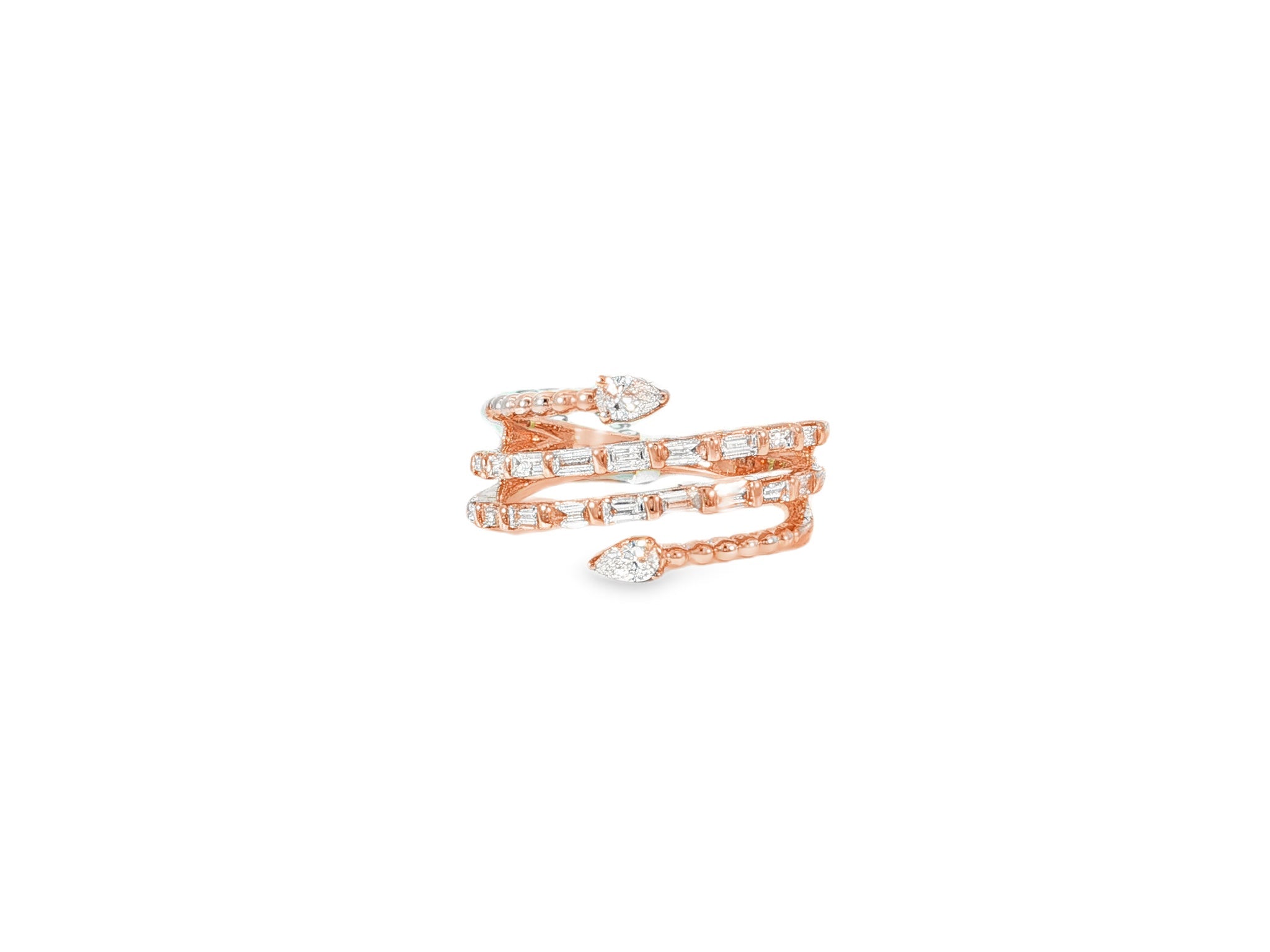 14k Gold Diamond Spiral Ring with Pear - Shape & Baguette 0.85ct - AVI THE JEWELER