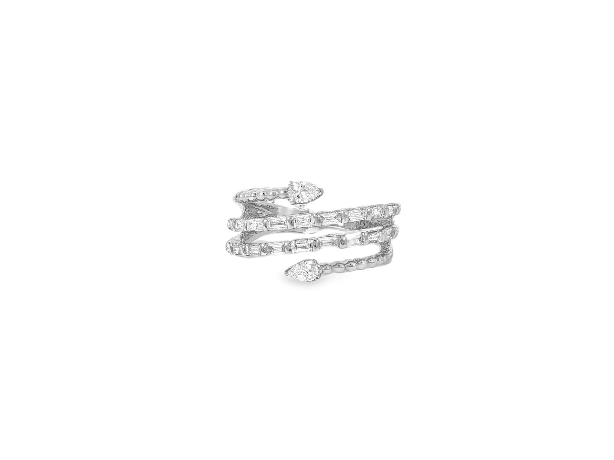 14k Gold Diamond Spiral Ring with Pear - Shape & Baguette 0.85ct - AVI THE JEWELER