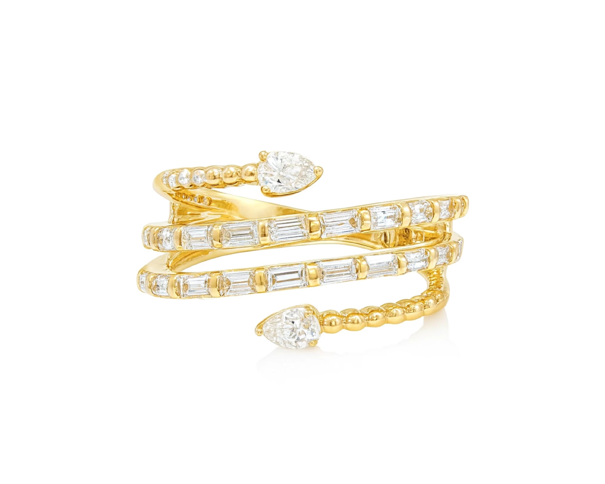 14k Gold Diamond Spiral Ring with Pear-Shape & Baguette 0.85ct – lifestyle 598