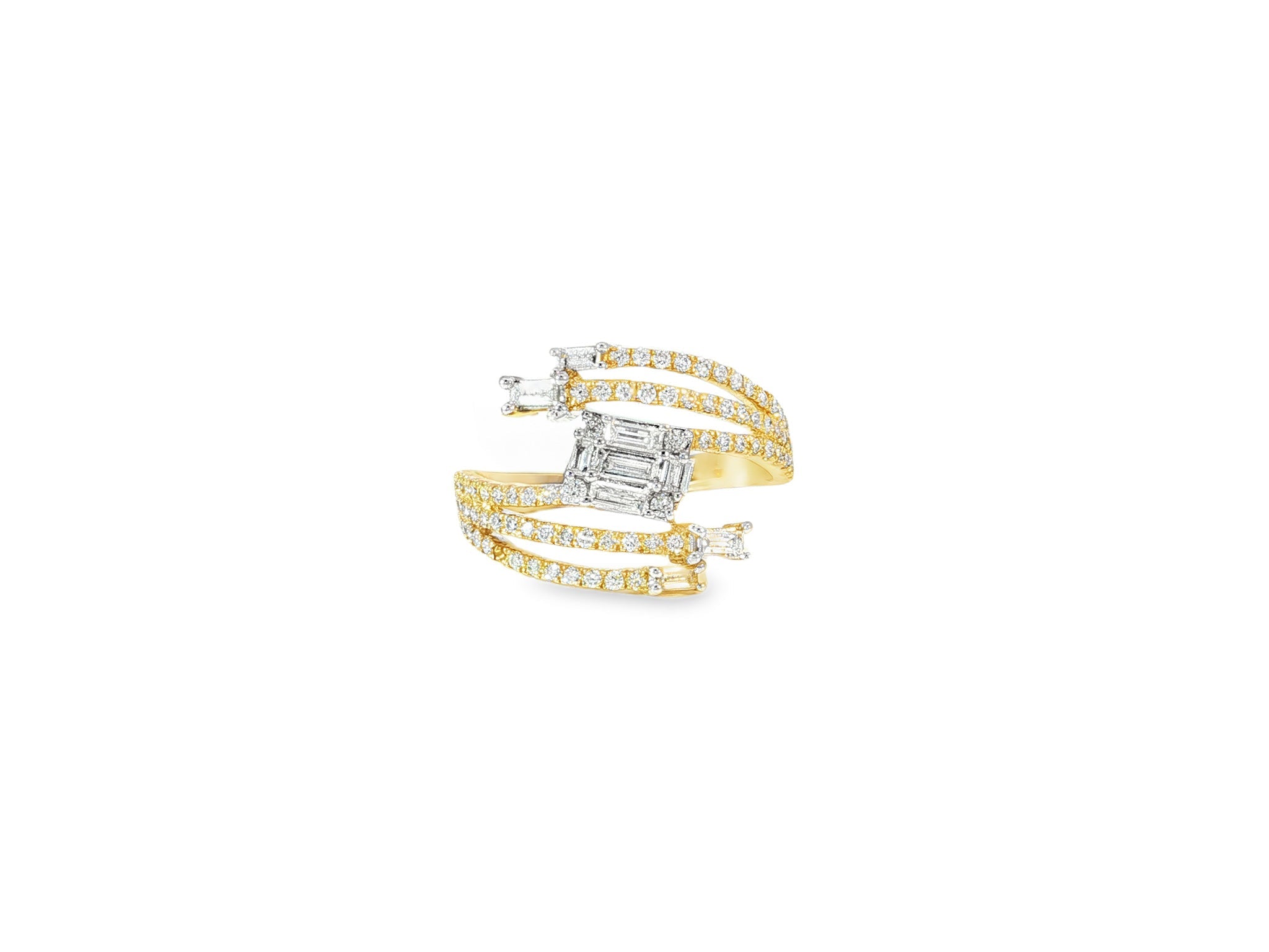 14k Gold Diamond Split - Shank Ring with Emerald - Cut & Baguette 0.80ct - AVI THE JEWELER