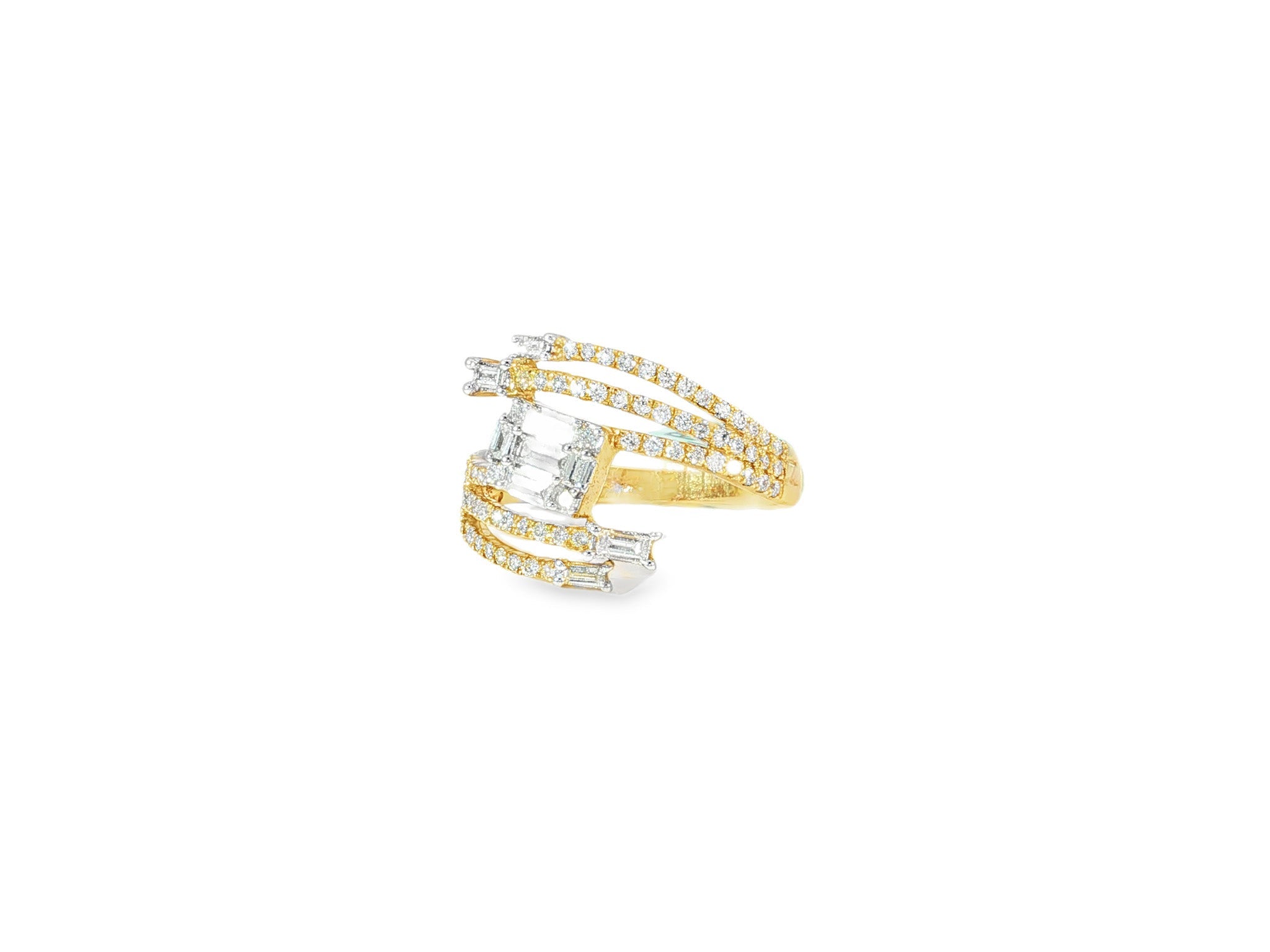 14k Gold Diamond Split - Shank Ring with Emerald - Cut & Baguette 0.80ct - AVI THE JEWELER