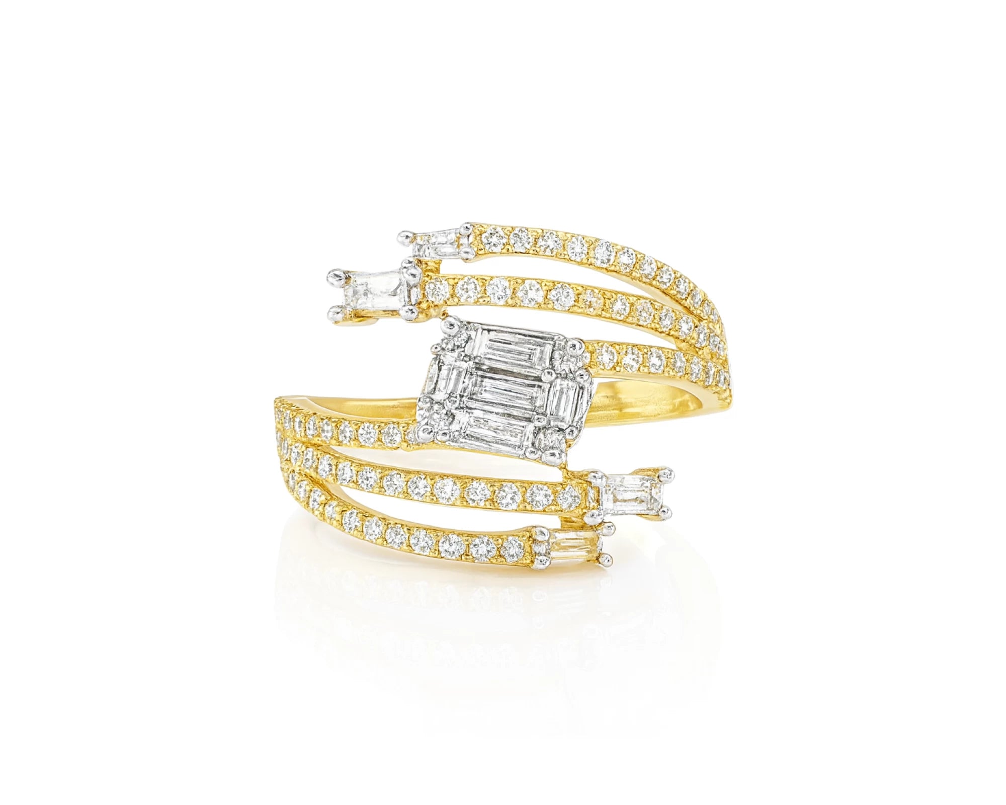 14k Gold Diamond Split-Shank Ring with Emerald-Cut & Baguette 0.80ct – lifestyle 1015