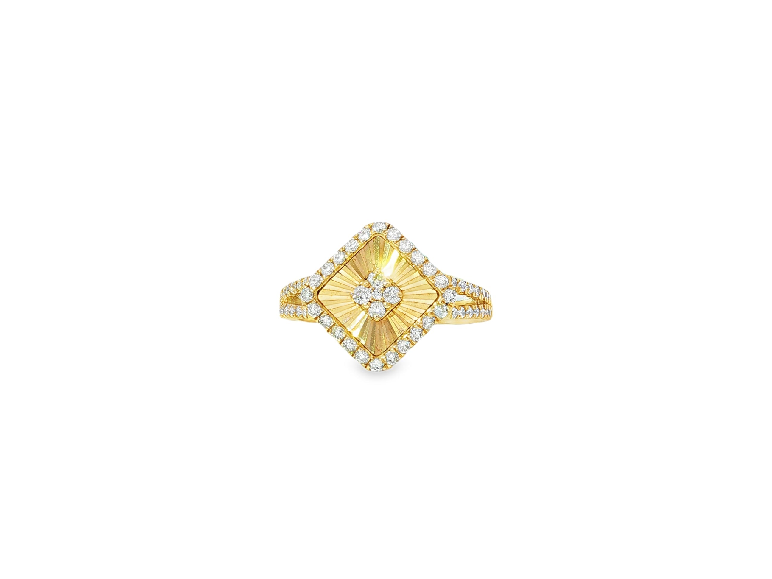 14k Gold Diamond Square Halo Ring with Radiant Sunburst 0.60ct - AVI THE JEWELER