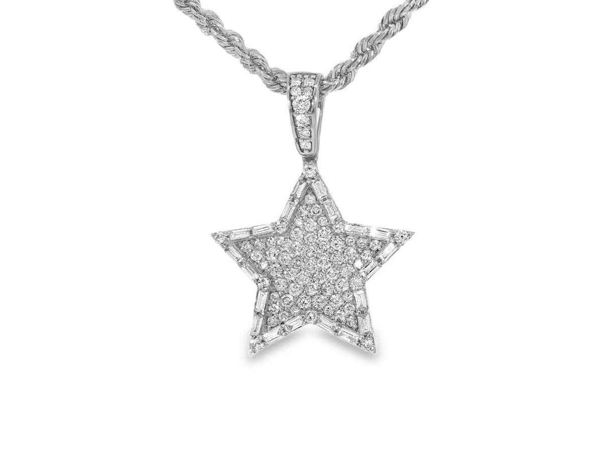14k Gold Diamond Star Pendant with Round & Baguette Accents 1.75ct - AVI THE JEWELER