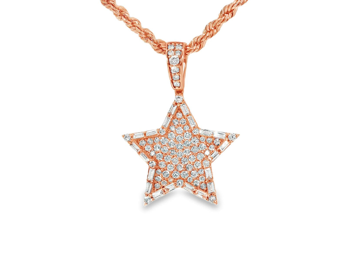 14k Gold Diamond Star Pendant with Round & Baguette Accents 1.75ct - AVI THE JEWELER