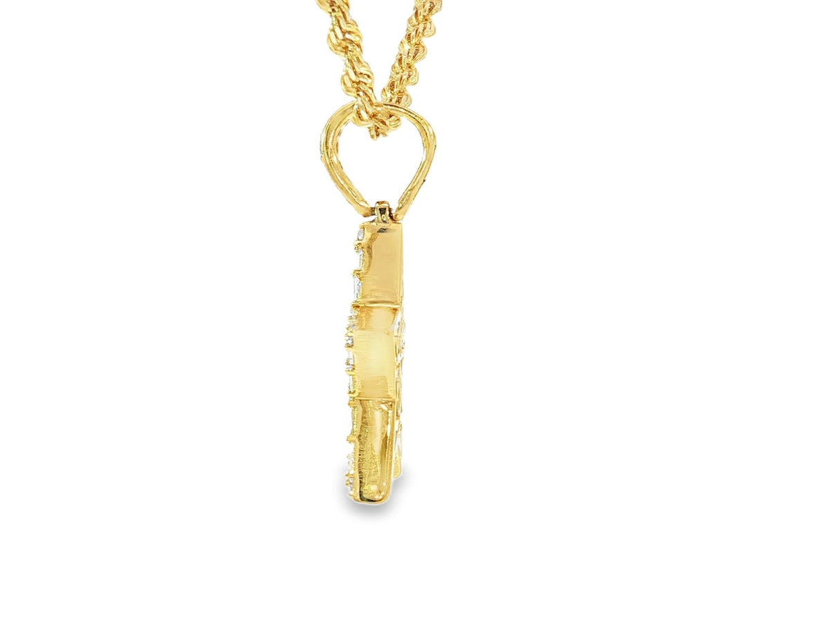 14k Gold Diamond Star Pendant with Round & Baguette Accents 1.75ct - AVI THE JEWELER