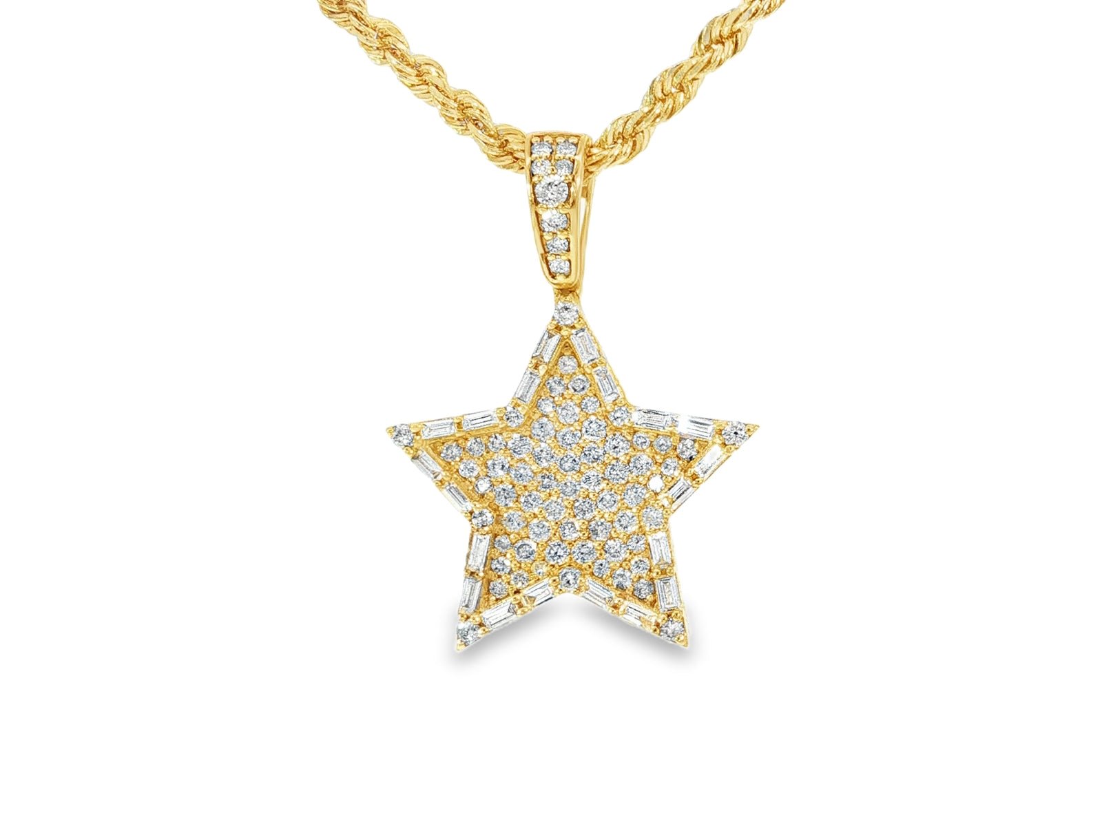 14k Gold Diamond Star Pendant with Round & Baguette Accents 1.75ct - AVI THE JEWELER