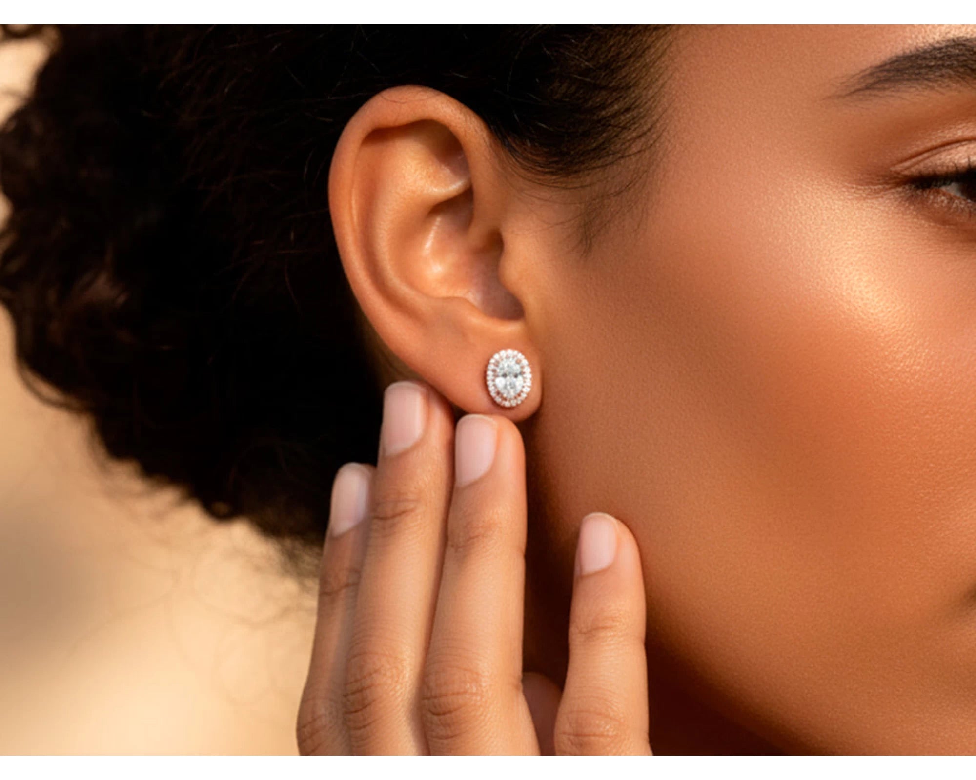 14k Gold Diamond Stud Earrings with Oval-Cut Center & Halo Design 2.50ct – view 2