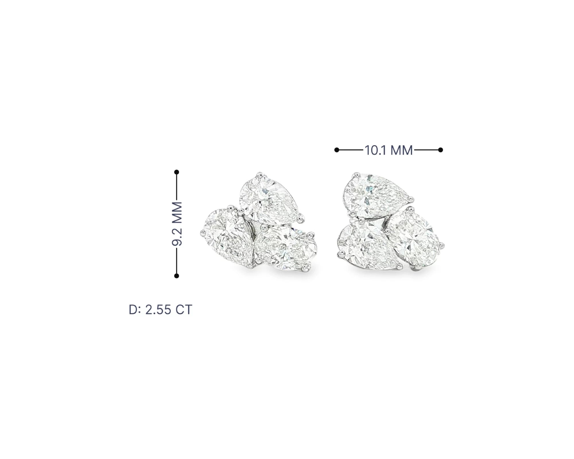 14k Gold Diamond Stud Earrings with Pear & Round-Cut Cluster Design 2.55ct – view 6