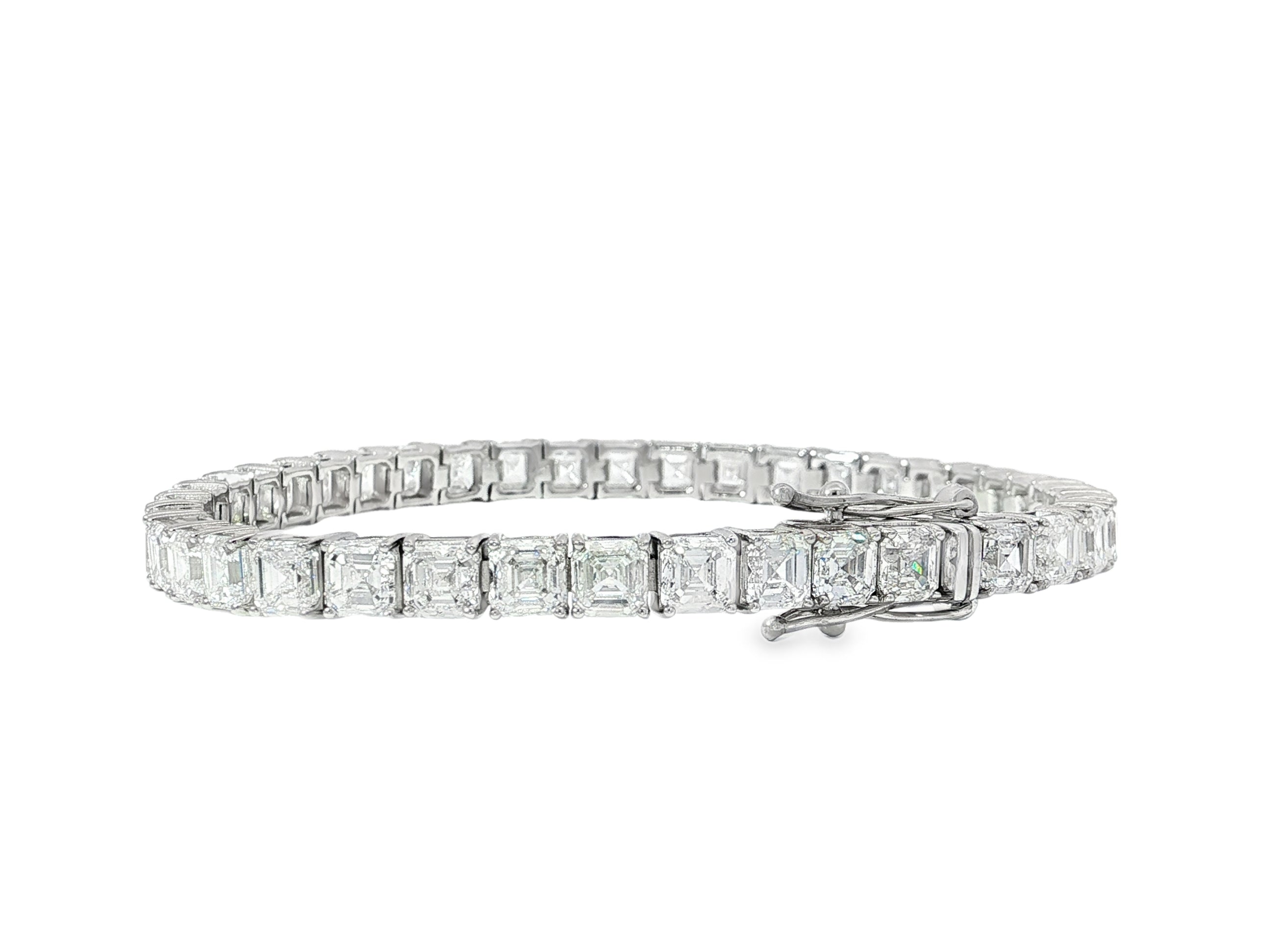 14k Gold Diamond Tennis Bracelet with Asscher - Cut Design 16.65ct - AVI THE JEWELER
