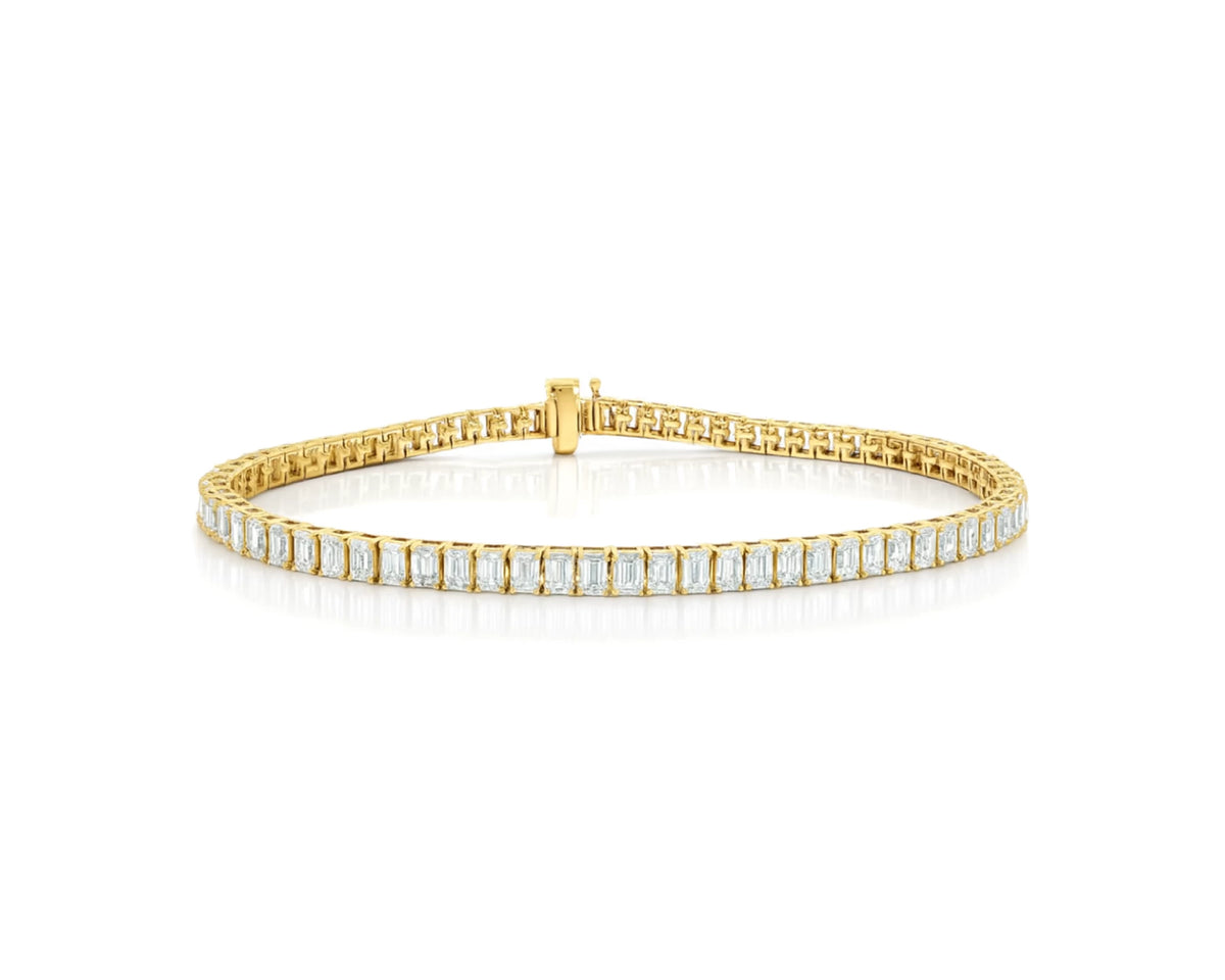 14K Gold Diamond Tennis Bracelet with Emerald-Cut Design 6.04ct – lifestyle 4192