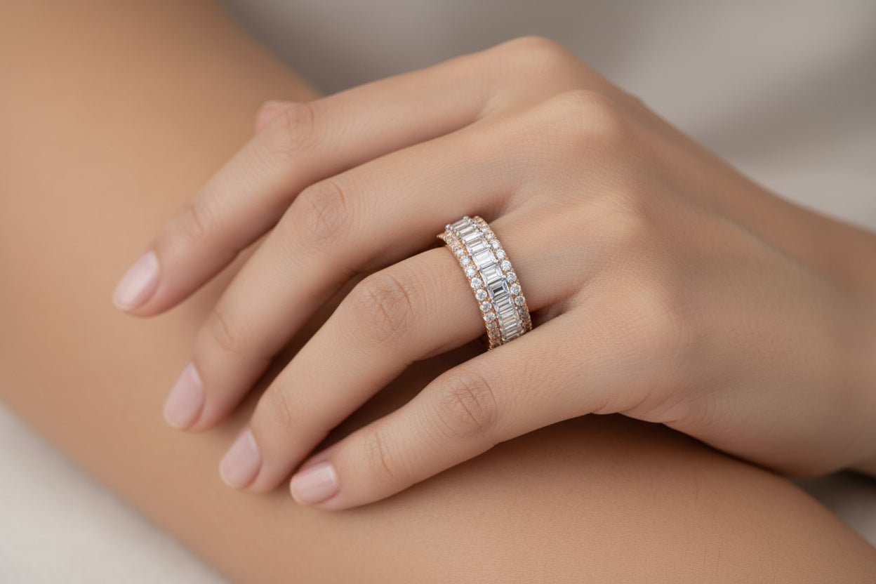 14k Gold Eternity Ring with Emerald Cut Diamonds 3.0ct - AVI THE JEWELER