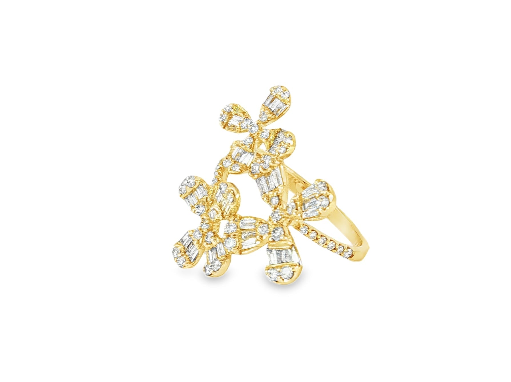 14k Gold Floral Diamond Ring with Baguette and Round Brilliant Cuts 1.35ct - AVI THE JEWELER
