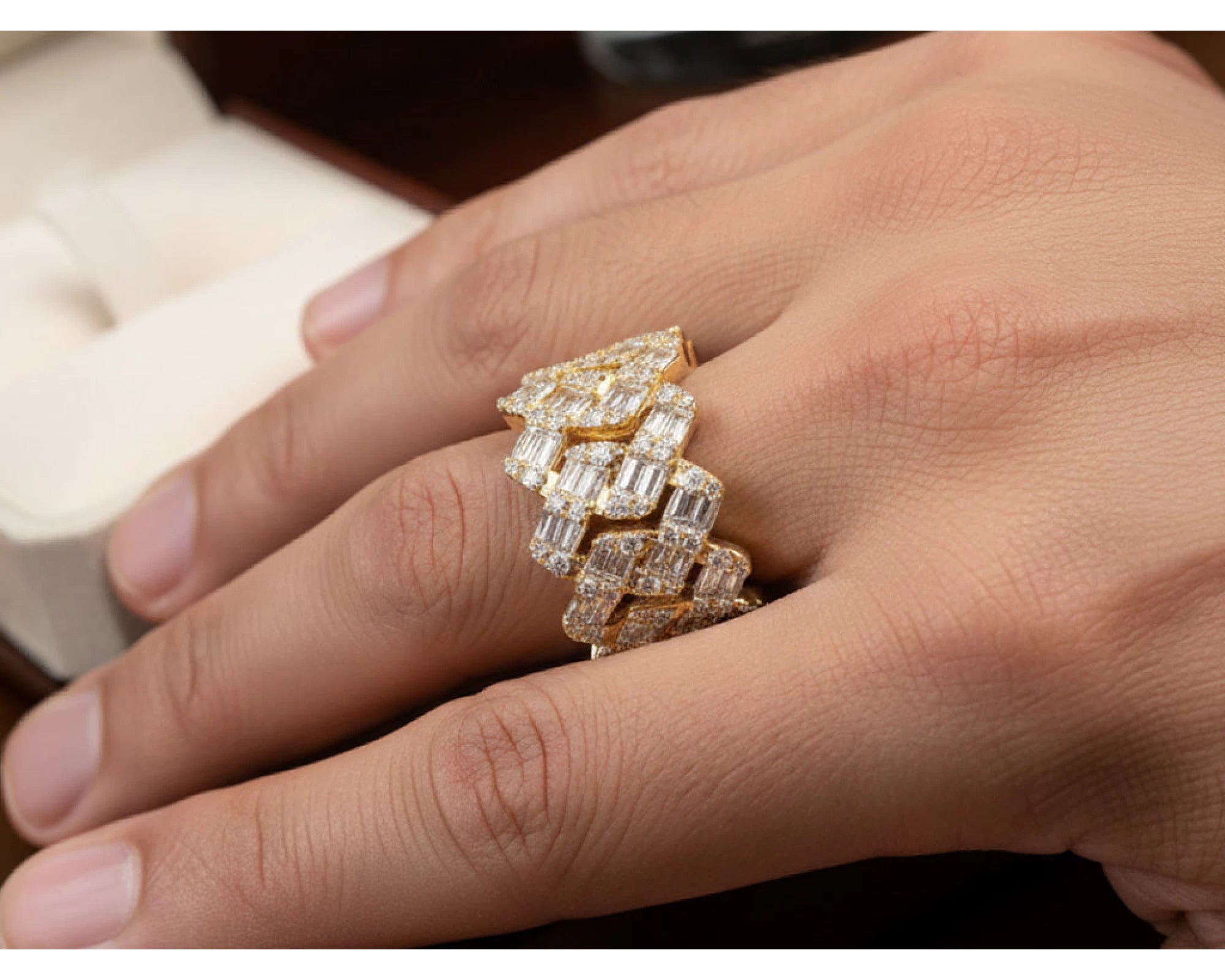 14k Gold Full Eternity Cuban Link with Baguette and Round Diamonds 3.75ct – view 2