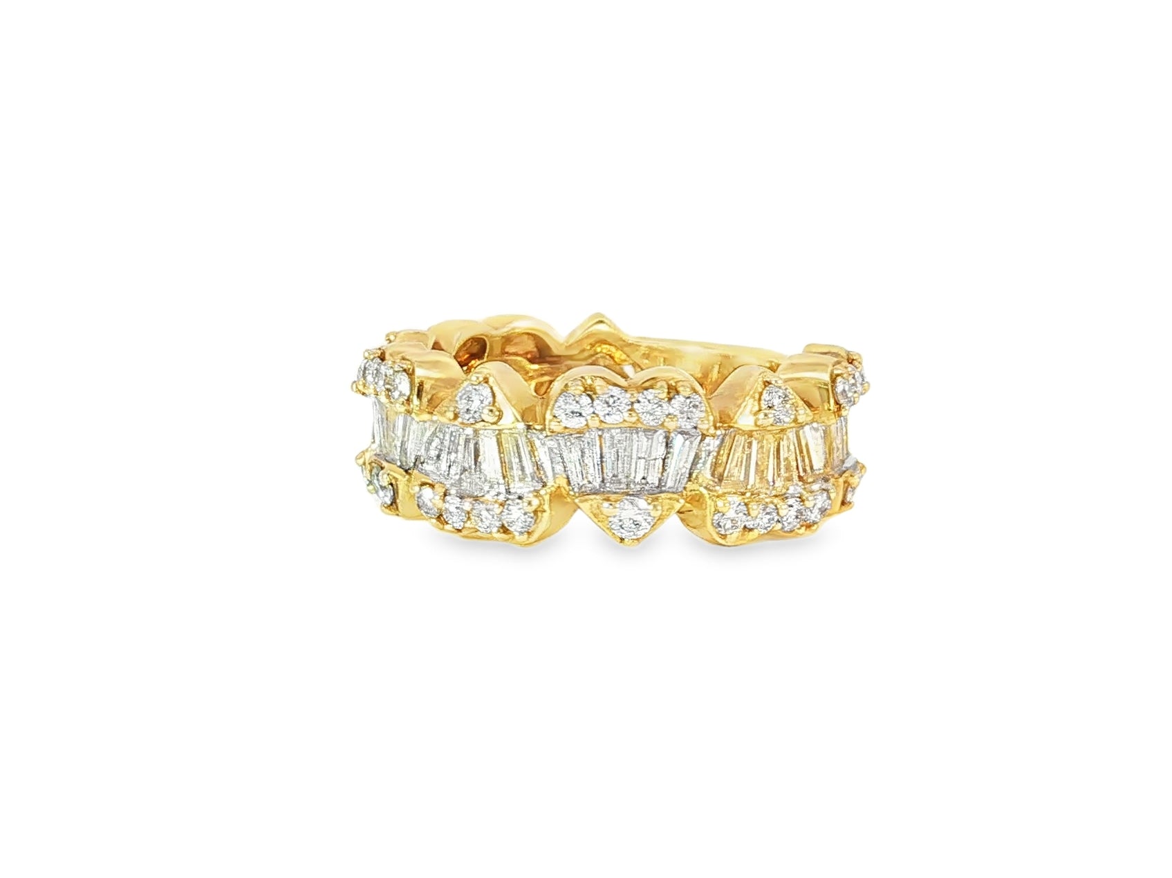 14k Gold Heart - Motif Band with Baguette & Round Diamonds 2.25ct - AVI THE JEWELER