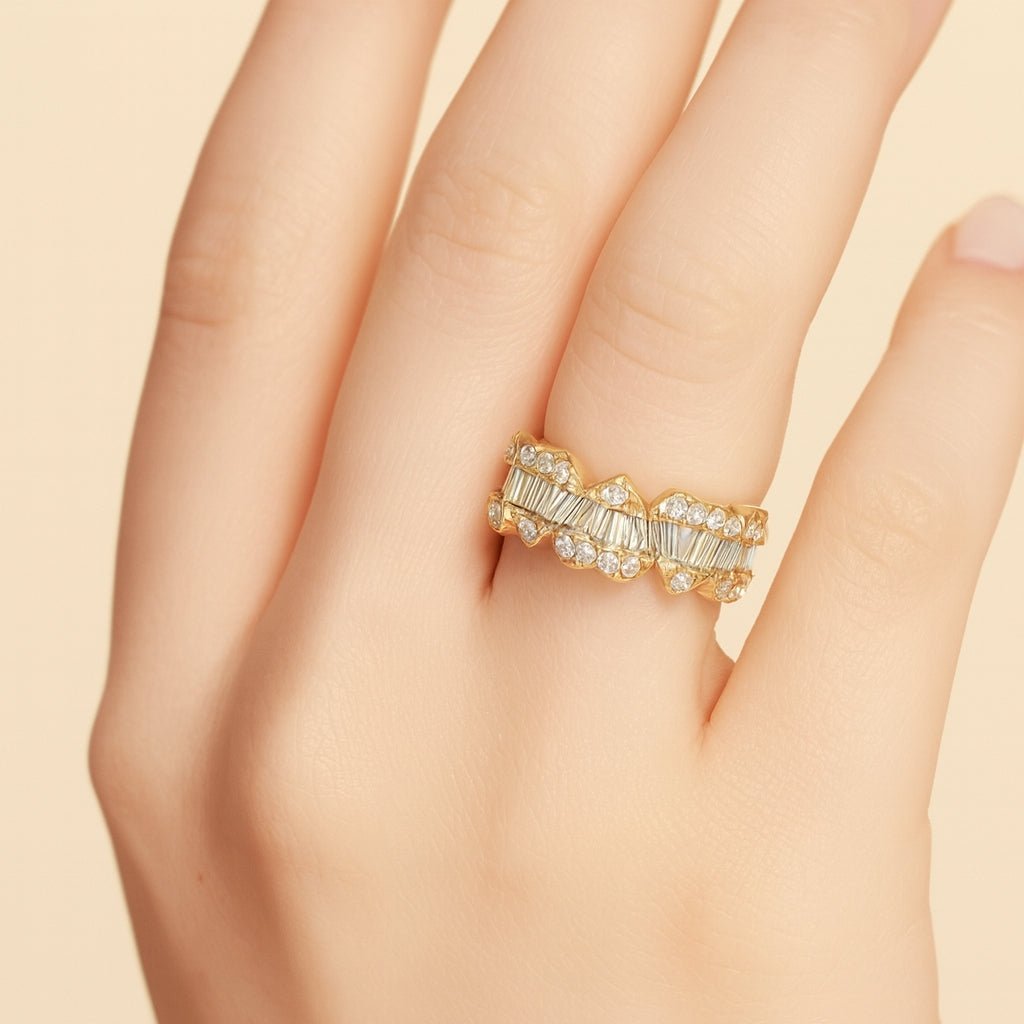 14k Gold Heart - Motif Band with Baguette & Round Diamonds 2.25ct - AVI THE JEWELER