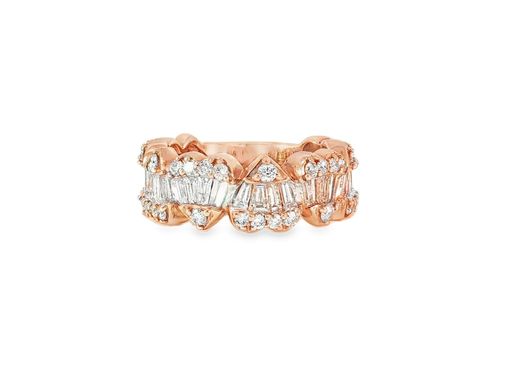 14k Gold Heart - Motif Band with Baguette & Round Diamonds 2.25ct - AVI THE JEWELER