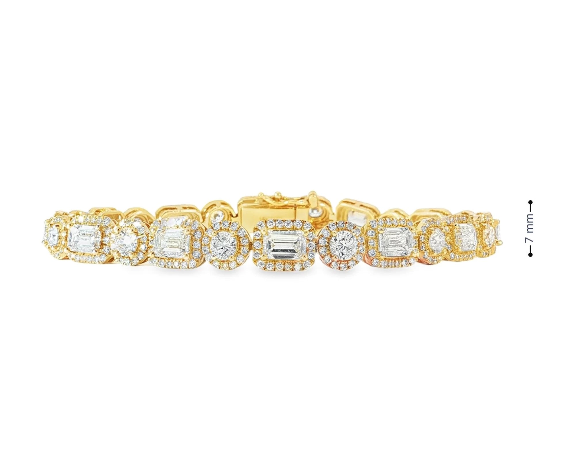 14k Gold Lab-Grown Diamond Bracelet with Emerald-Cut & Round-Cut Halo Design 10.99ct – front view