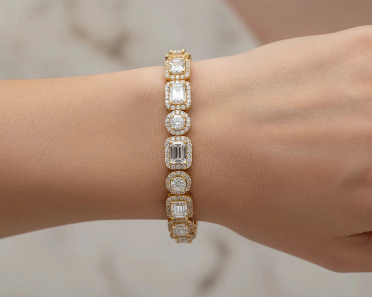 14k Gold Lab-Grown Diamond Bracelet with Emerald-Cut & Round-Cut Halo Design 10.99ct – lifestyle 4387