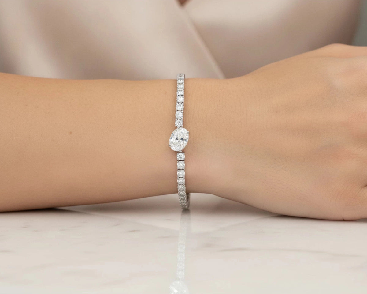 14k Gold Lab-Grown Diamond Bracelet with Oval & Round-Cut Design 6.65ct – lifestyle 4555
