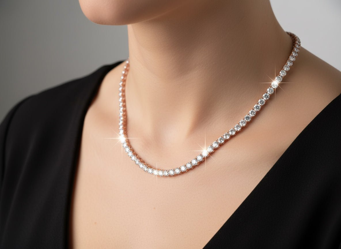 14k Gold Lab - Grown Diamond Necklace with Classic Round - Cut Tennis Design 14.09ct - AVI THE JEWELER
