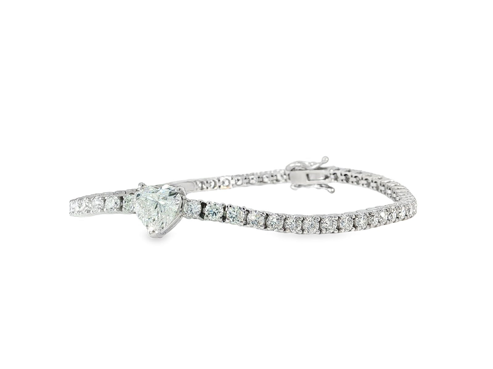 14k Gold Lab - Grown Diamond Tennis Bracelet with Heart - Shaped Center & Round - Cut Design 6.87ct - AVI THE JEWELER