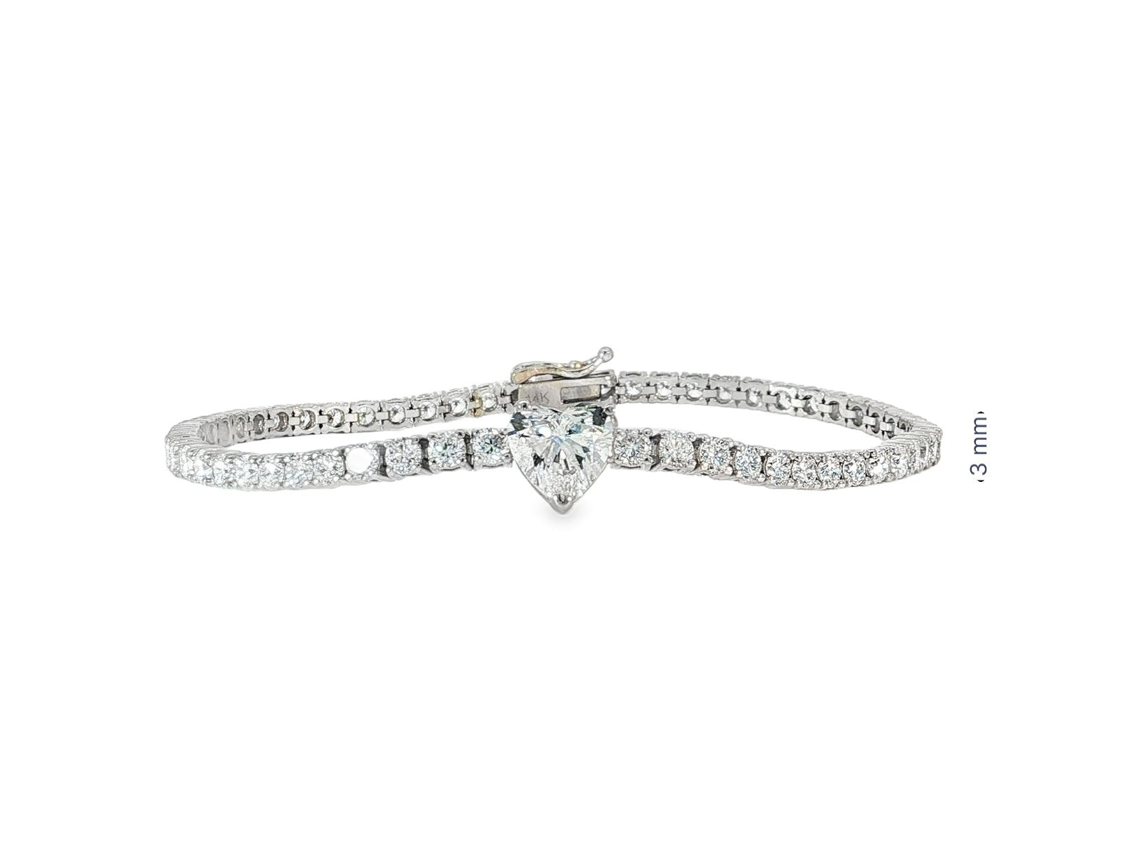 14k Gold Lab - Grown Diamond Tennis Bracelet with Heart - Shaped Center & Round - Cut Design 6.87ct - AVI THE JEWELER