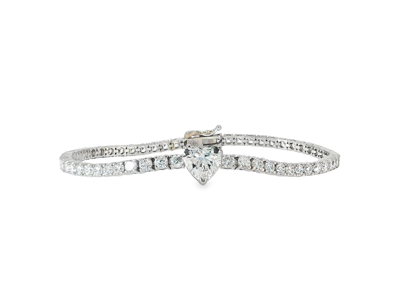 14k Gold Lab - Grown Diamond Tennis Bracelet with Heart - Shaped Center & Round - Cut Design 6.87ct - AVI THE JEWELER