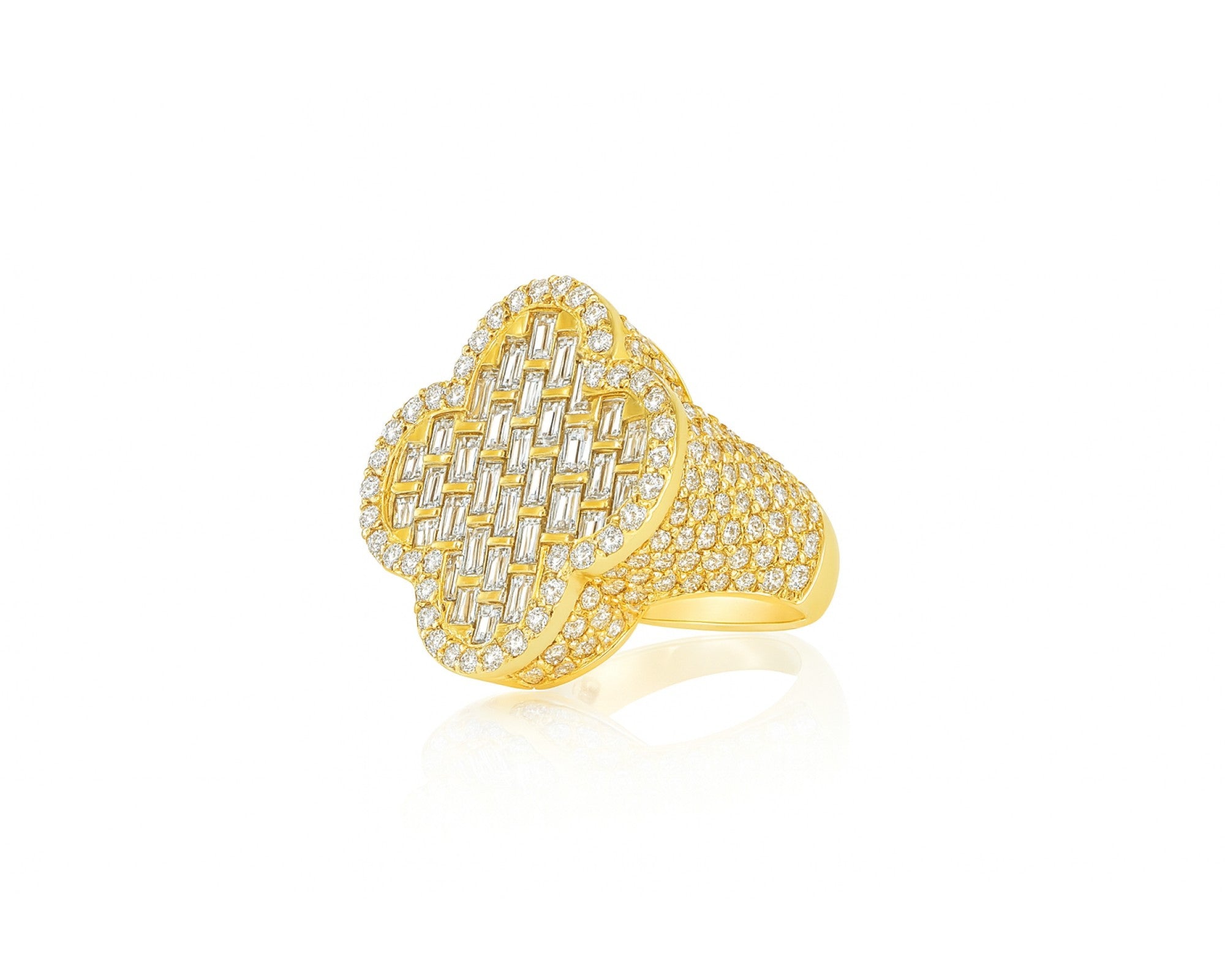14k Gold Large Clover Ring with Baguette & Round Diamonds 6.01ct – lifestyle 501