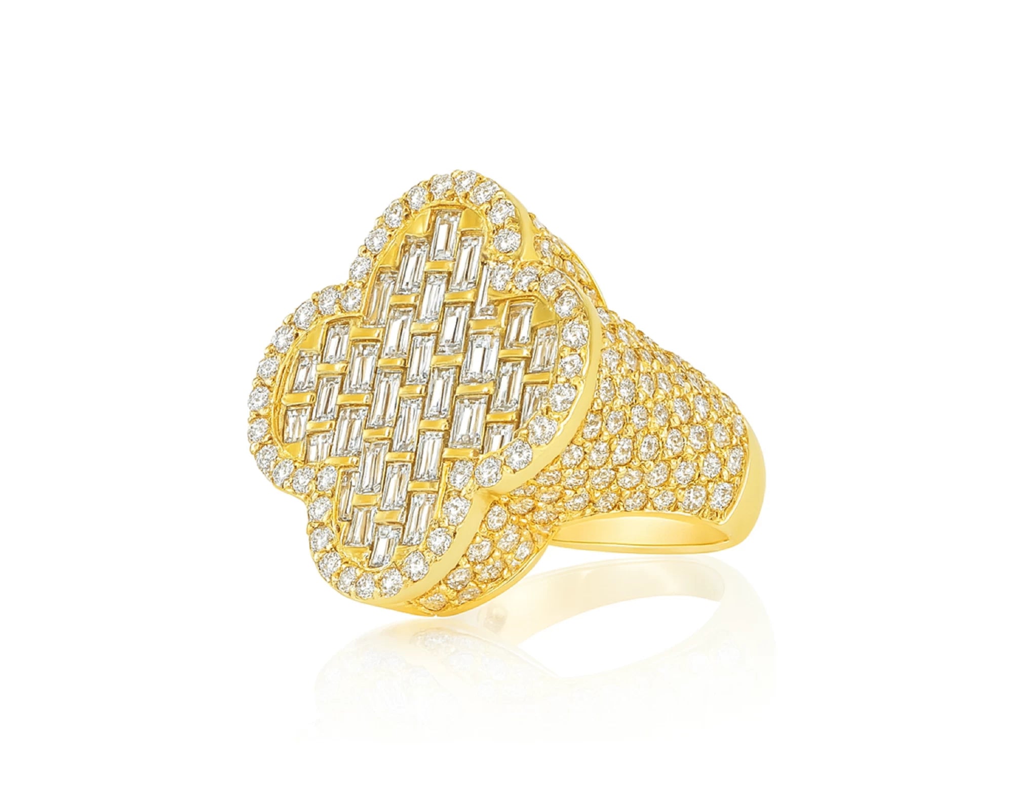 14k Gold Large Clover Ring with Baguette & Round Diamonds 6.01ct – lifestyle 501