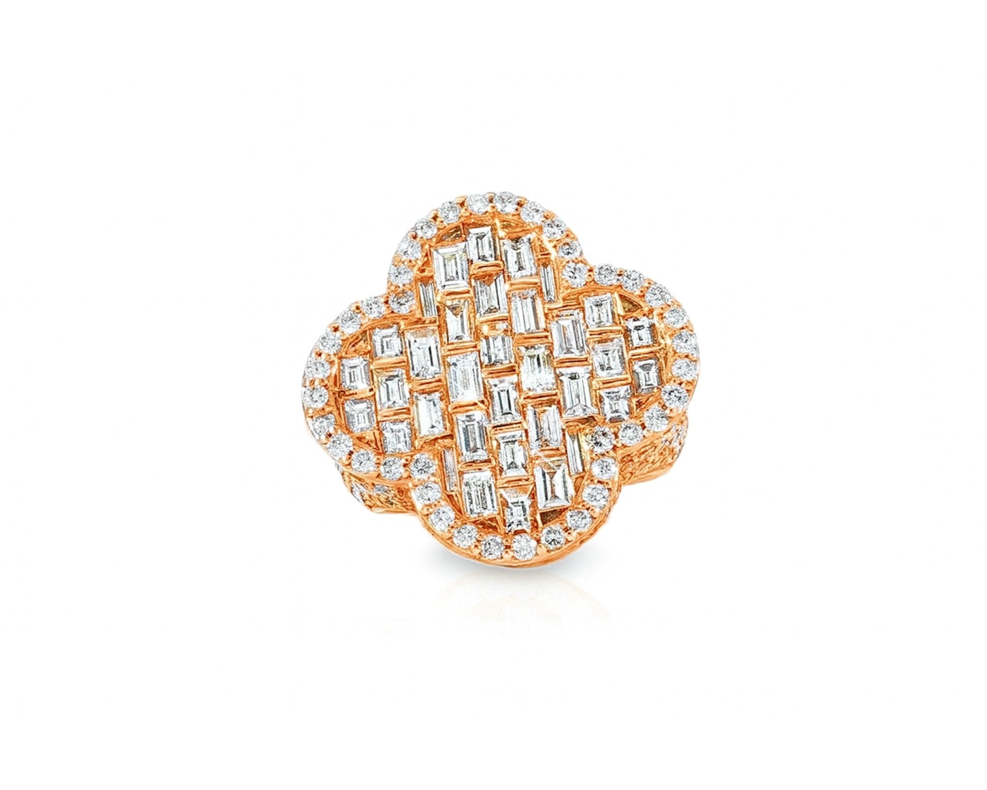 14k Gold Large Clover Ring with Baguette & Round Diamonds 6.01ct – lifestyle 502