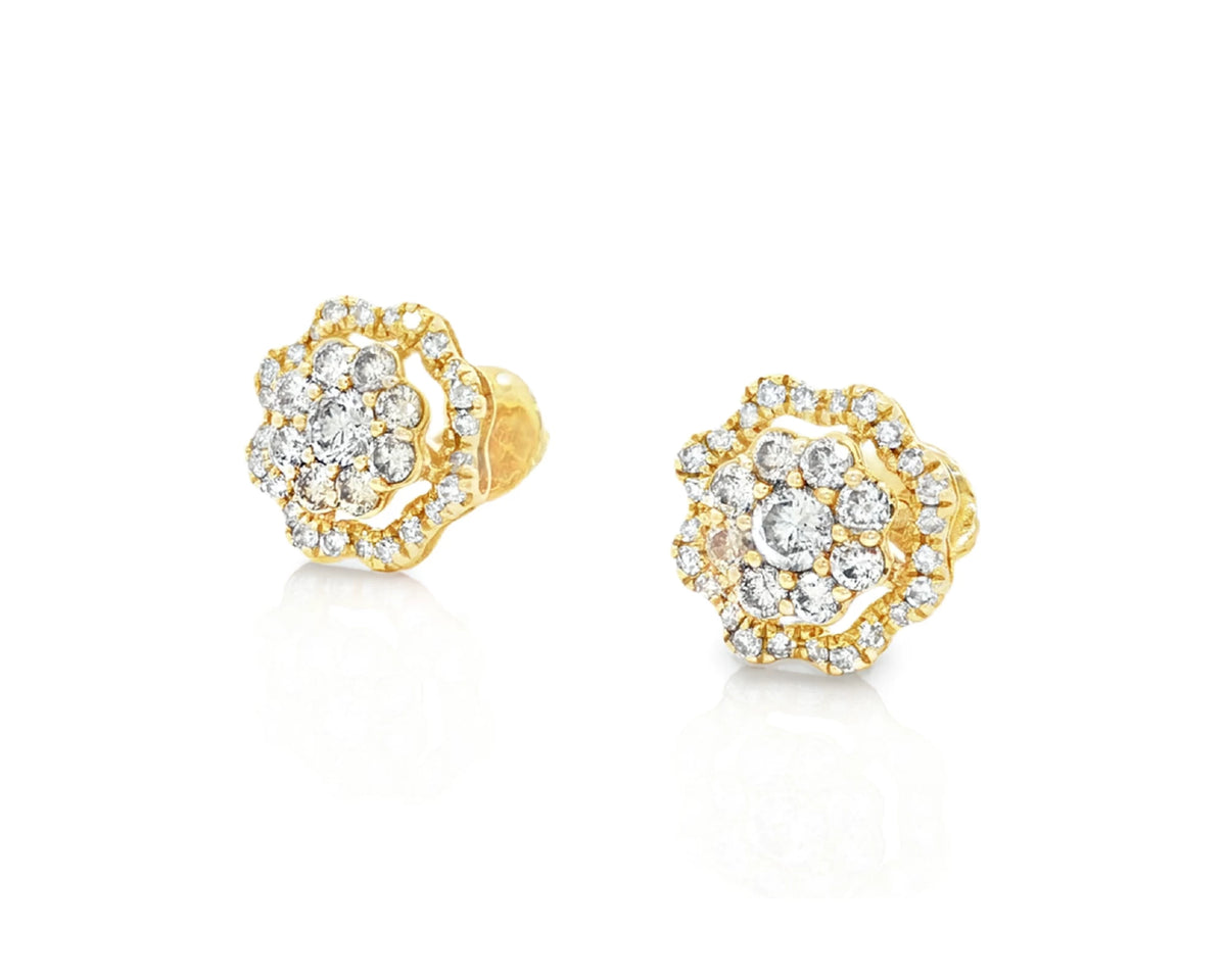 14K Gold Natural Diamond Floral Stud Earrings 2.00 CT – lifestyle 4905