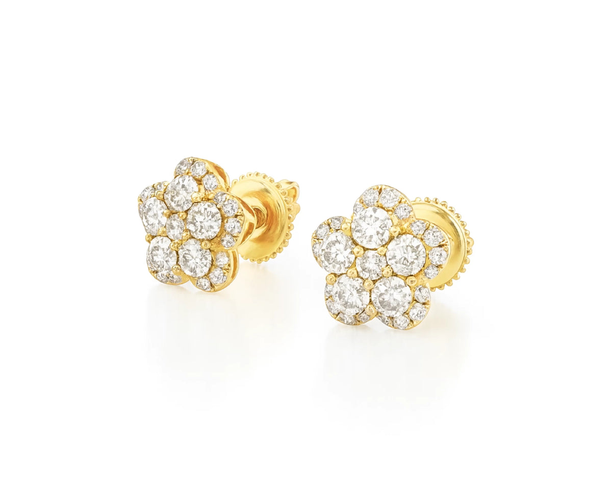 14K Gold Natural Diamond Flower Earrings Cluster Design 1.01 CT – lifestyle 4889