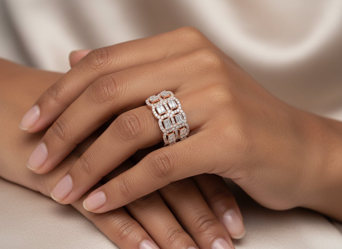 14k Gold Natural Diamond Ring with Emerald - Cut & Round Cluster Design 2.00ct - AVI THE JEWELER