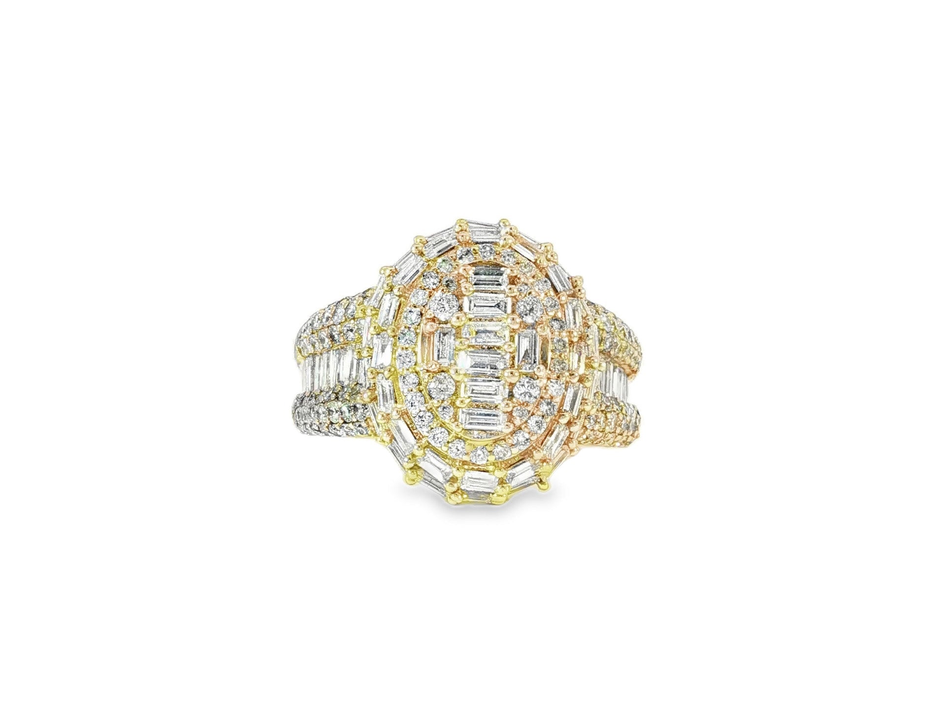 14k Gold Oval Halo Ring with Baguette AND Round Diamonds 3.75ct - AVI THE JEWELER