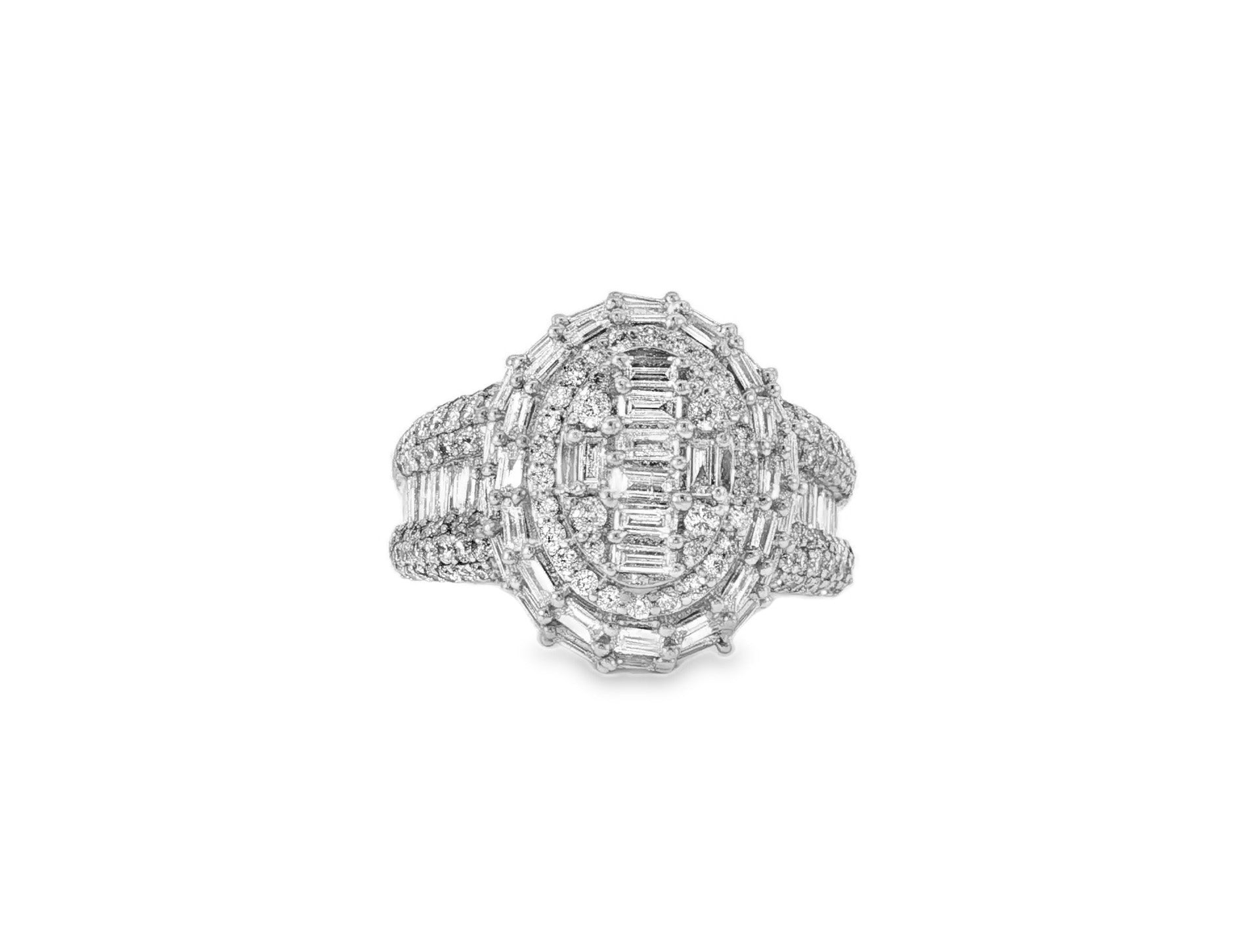 14k Gold Oval Halo Ring with Baguette AND Round Diamonds 3.75ct - AVI THE JEWELER