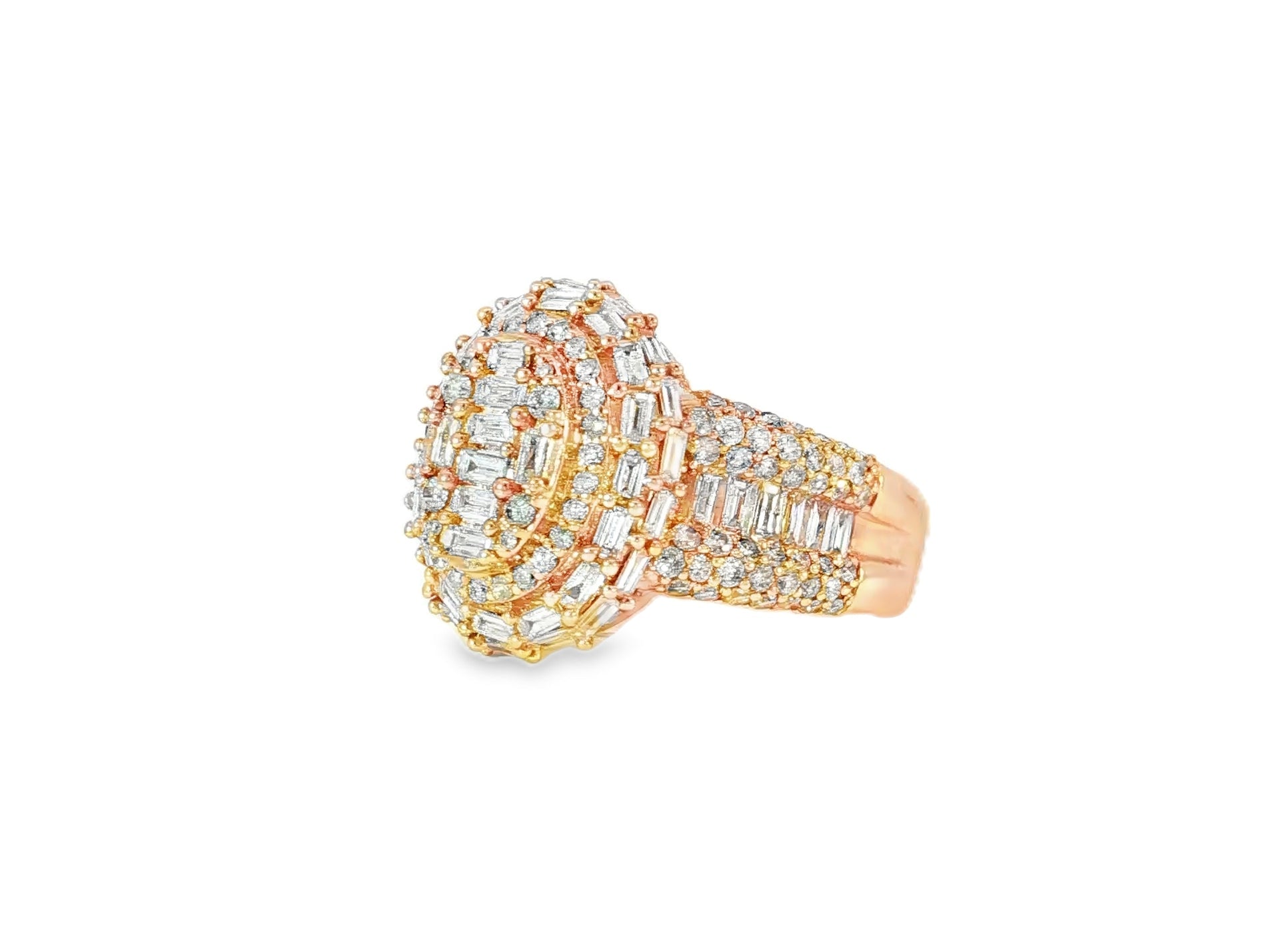 14k Gold Oval Halo Ring with Baguette AND Round Diamonds 3.75ct - AVI THE JEWELER