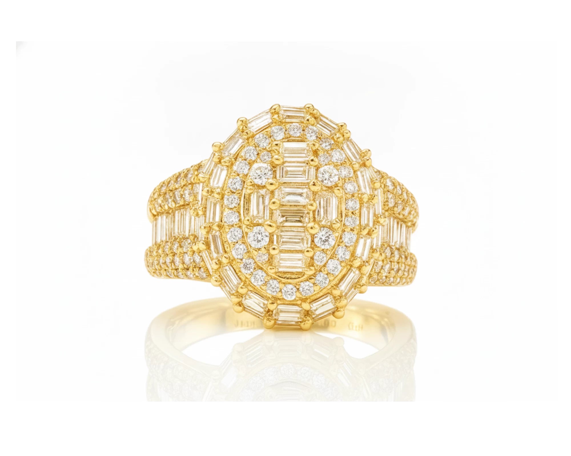 14k Gold Oval Halo Ring with Baguette AND Round Diamonds 3.75ct – lifestyle 3145