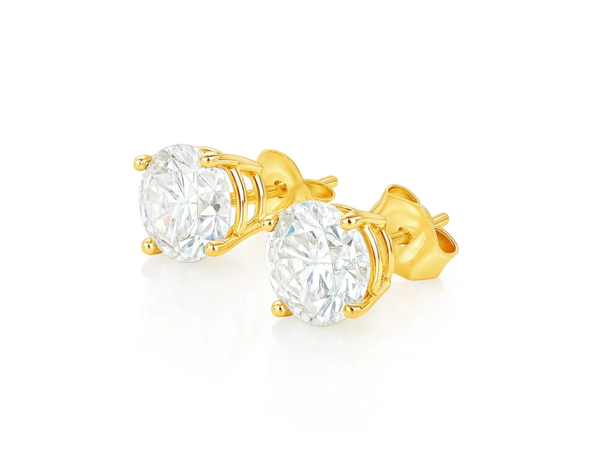 14K Gold Round Solitaire Four-Prong Stud Earrings 2.07 CT – lifestyle 3238