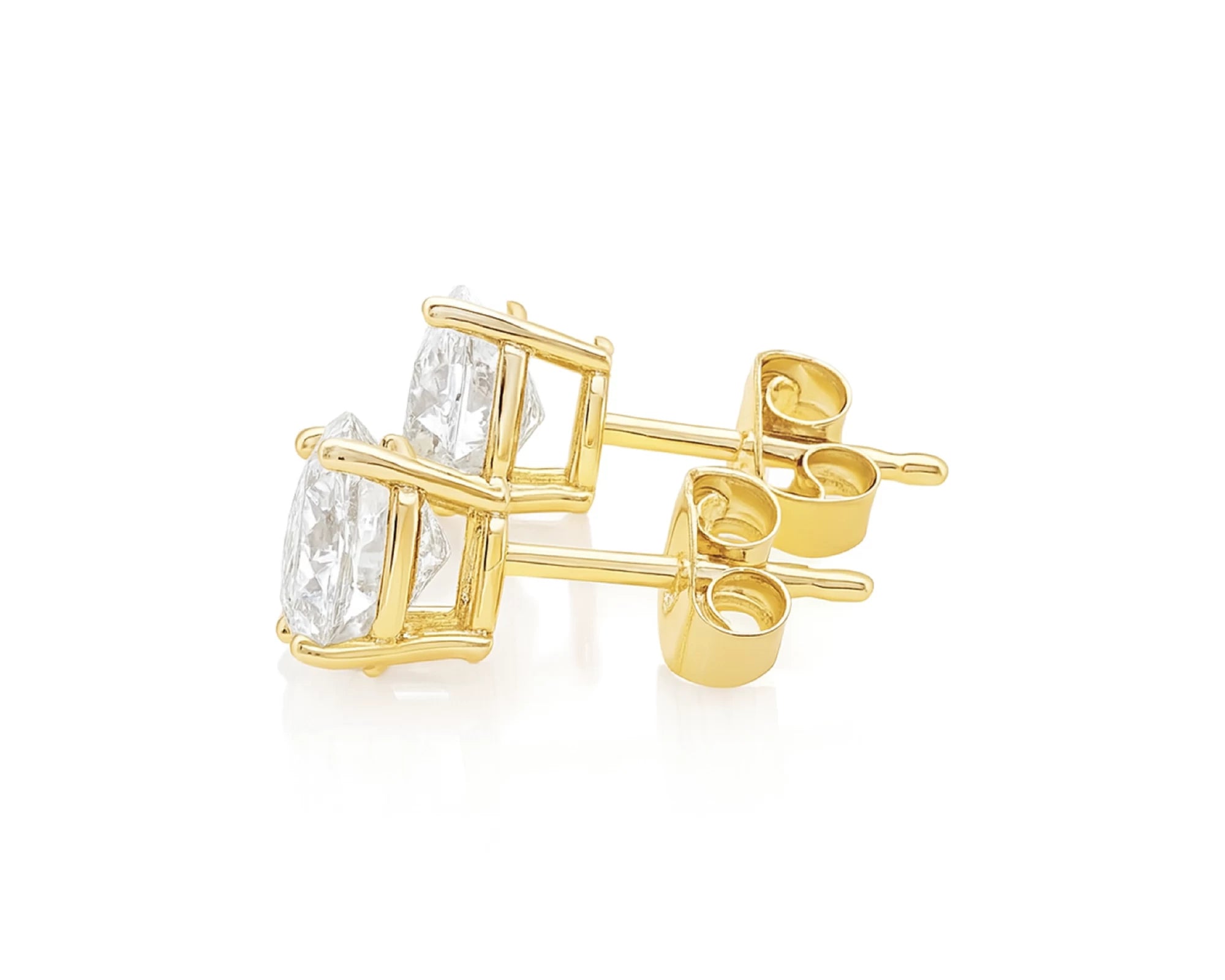14K Gold Round Solitaire Four-Prong Stud Earrings 2.07 CT – lifestyle 3242