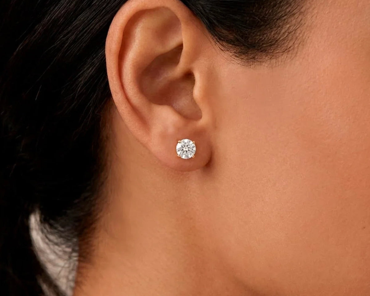 14K Gold Round Solitaire Four-Prong Stud Earrings 2.07 CT – view 2