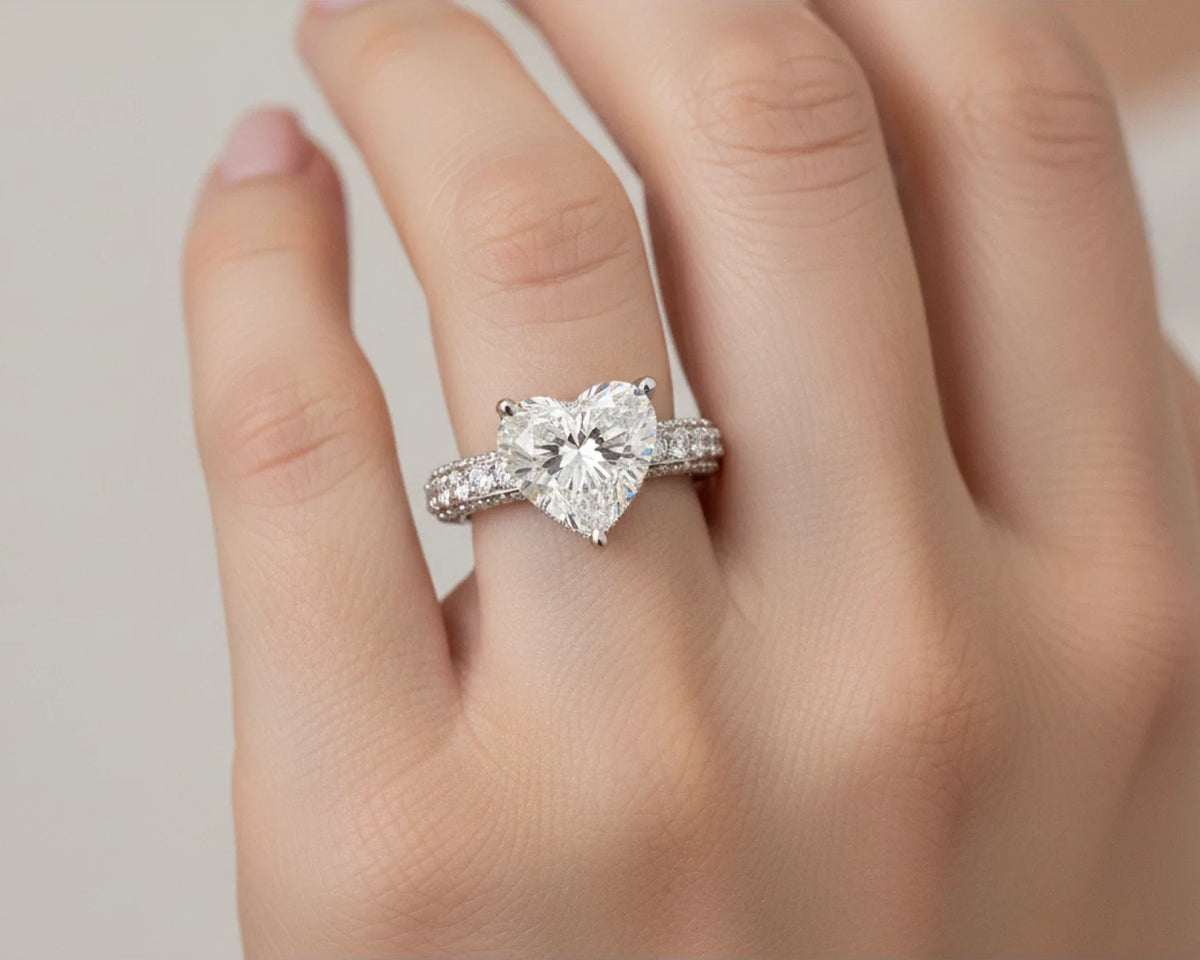 14k Heart Cut Triple Row Pavé Engagement Ring 7.87 CT – lifestyle 2004