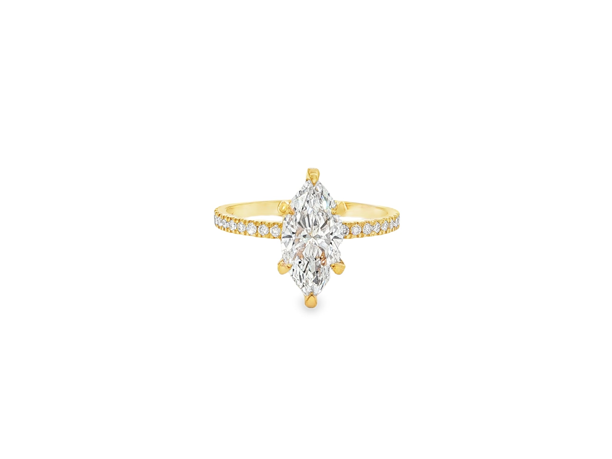 14k Marquise Cut Petite Micropavé Diamond Engagement Ring 1.76 CT - AVI THE JEWELER
