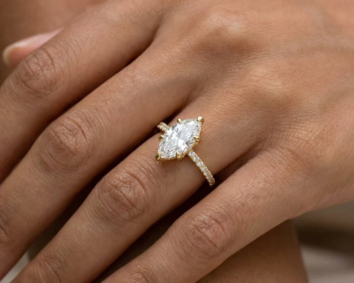 14k Marquise Cut Petite Micropavé Diamond Engagement Ring 1.76 CT – view 2