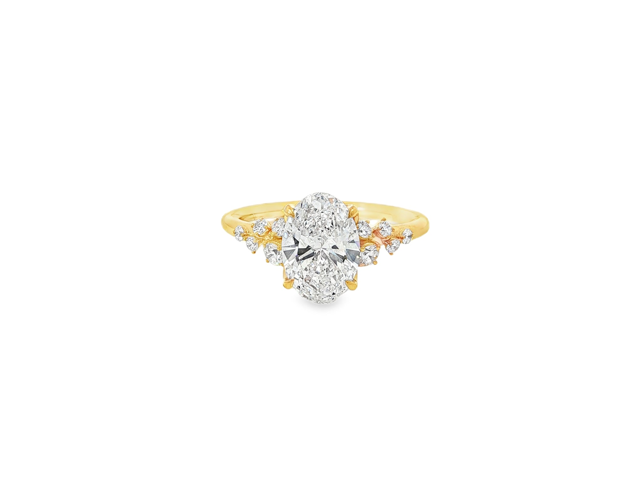 14k Oval - Cut Cascading Diamond Accent Engagement Ring 2.28 CT - AVI THE JEWELER