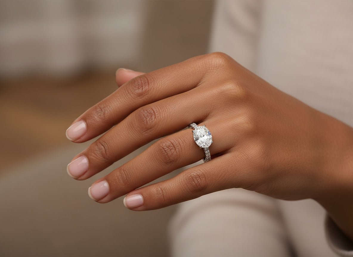 14k Oval Cut East to West Petite Micropavé Engagement Ring 3.54 CT - AVI THE JEWELER