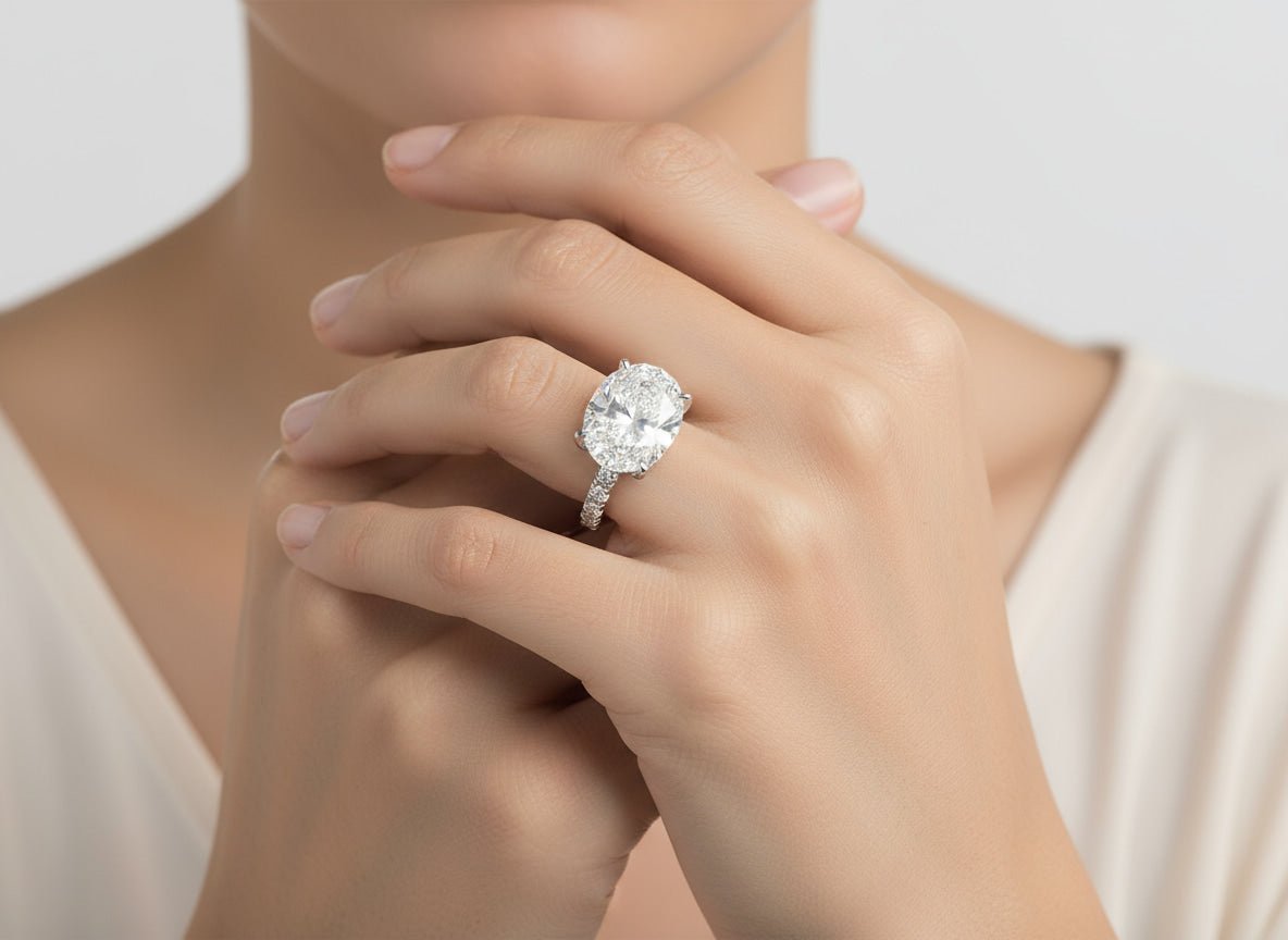 14k Oval Cut East to West Petite Micropavé Engagement Ring 5.65 CT - AVI THE JEWELER