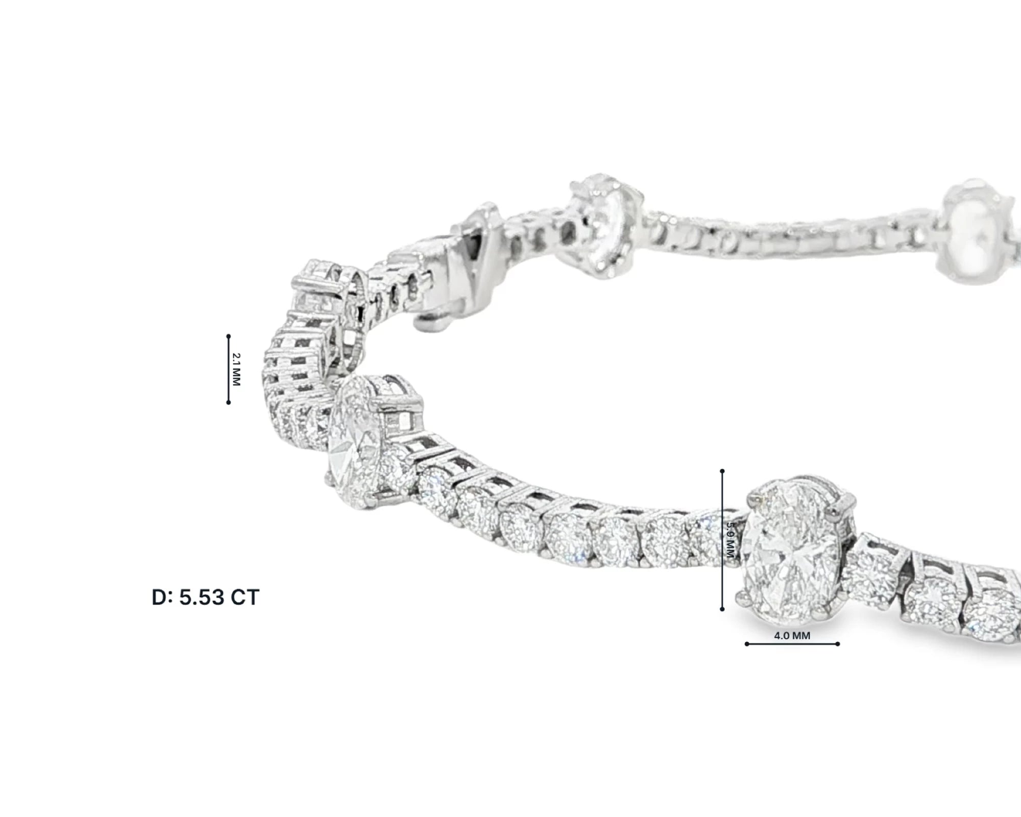 14K Oval Cut Three Stone Tennis Bracelet 5.53ct – front view