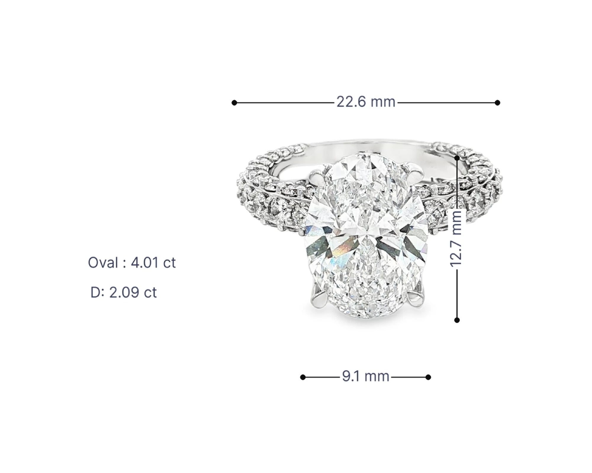 14k Oval Cut Triple-Row Pavé Engagement Ring 6.10 CT – lifestyle 3085